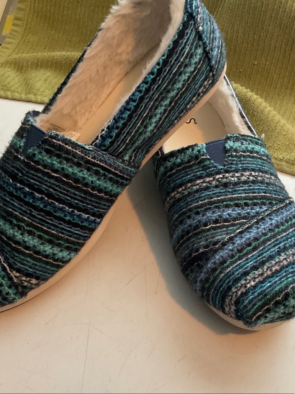 Toms Women’s Slip-On Flats in Teal and Navy Stripe